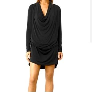Allsaints Amei Long Sleeve Draped Adjustable Dress in Black